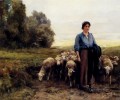 Schäferess mit ihrer Menge Leben auf dem Bauernhof Realismus Julien Dupre